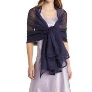 FCAE Satin Border Silk Chiffon Scarf in Navy Evening